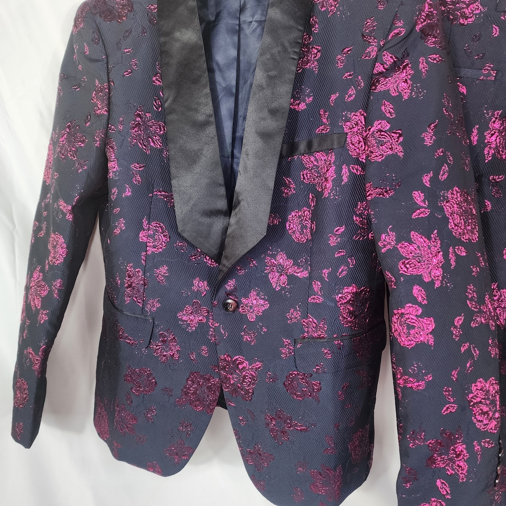 Floral Patterned Black and Purple Men's Suit